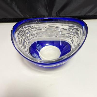 Vintage Blue Caesar Crystal Glass Poem Bowl Bohemian Czech Art #17 (DR)