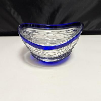 Vintage Blue Caesar Crystal Glass Poem Bowl Bohemian Czech Art #17 (DR)