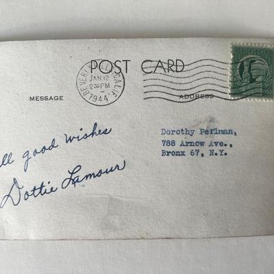 Dorothy Lamour signed postcard