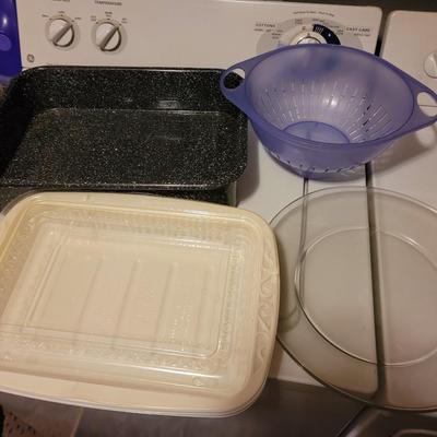 Mixing bowls, tray, colander, big pot