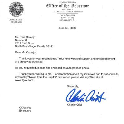 Charlie Crist signed letter