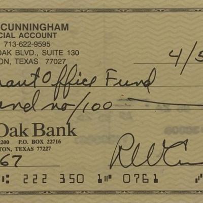 Apollo 7 Astronaut Walter Cunningham signed check