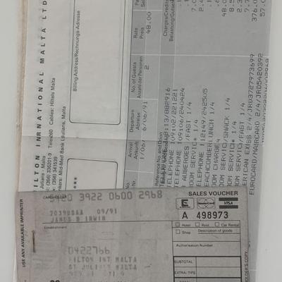 Astronaut Jim Irwin signed receipt
