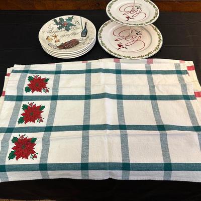 Lot of Christmas Decor including Dessert Plates from William Sonoma, Festive Dish Towels and More!