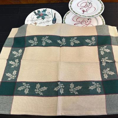 Lot of Christmas Decor including Dessert Plates from William Sonoma, Festive Dish Towels and More!