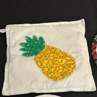 Vintage Hand Sewn Table Cover, Pot Holders and More!