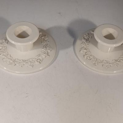 Pair of Wedgwood Embossed Queensware Candlestick Holders (DR)