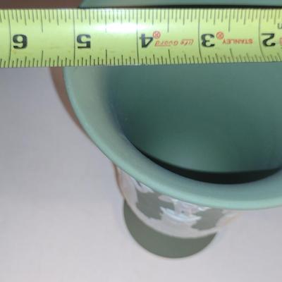 Wedgwood Jasperware Flared Top Pedestal Arcadian Vase- White on Celadon (DR)
