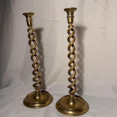 Pair of Brass Barley Twist Candlestick Holders (BD-DZ)