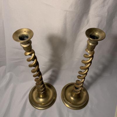 Pair of Brass Barley Twist Candlestick Holders (BD-DZ)