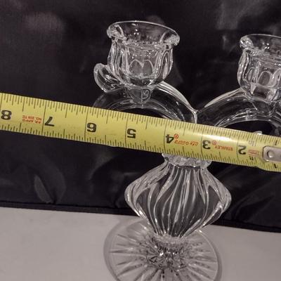 Pair Gus Khrustanly Style Vintage Double Arm Tulip Crystal Candelabra Candle Holders (DR)