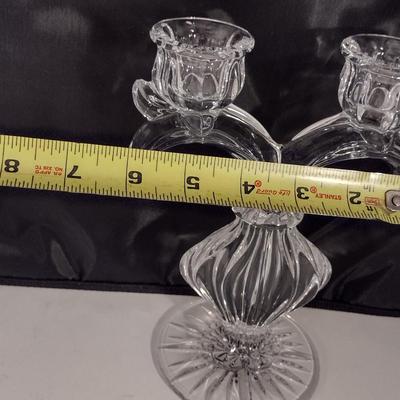 Pair Gus Khrustanly Style Vintage Double Arm Tulip Crystal Candelabra Candle Holders (DR)