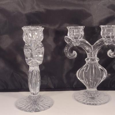 Pair Gus Khrustanly Style Vintage Double Arm Tulip Crystal Candelabra Candle Holders (DR)