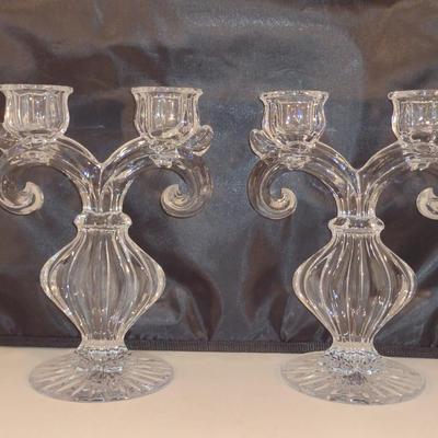 Pair Gus Khrustanly Style Vintage Double Arm Tulip Crystal Candelabra Candle Holders (DR)