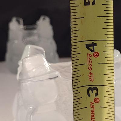 Pair of Nybro Sweden Heavy Frosted Glass Snowman Design Candle Holders