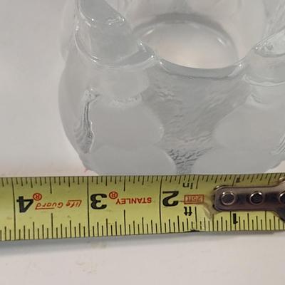 Pair of Nybro Sweden Heavy Frosted Glass Snowman Design Candle Holders