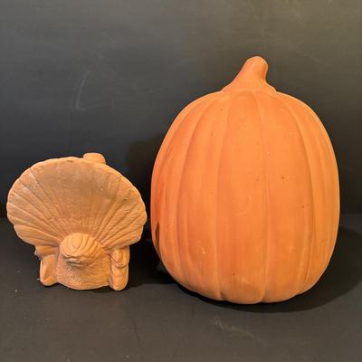 LOT 2:Terra Cotta Witch Head Lantern and Turkey