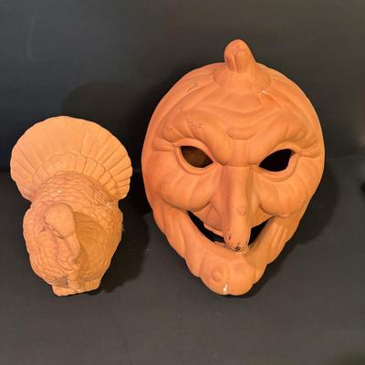 LOT 2:Terra Cotta Witch Head Lantern and Turkey