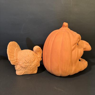 LOT 2:Terra Cotta Witch Head Lantern and Turkey