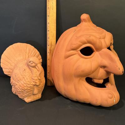 LOT 2:Terra Cotta Witch Head Lantern and Turkey