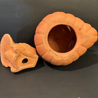 LOT 2:Terra Cotta Witch Head Lantern and Turkey