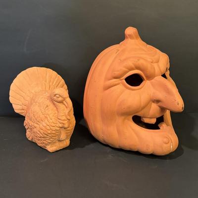 LOT 2:Terra Cotta Witch Head Lantern and Turkey