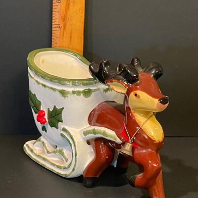 LOT::3 Christmas Figurines Santa and Mrs. Claus, Napco Ceramic Reindeer and Sleigh, Christmas Baby Figurines by Napcoware, Salt &...