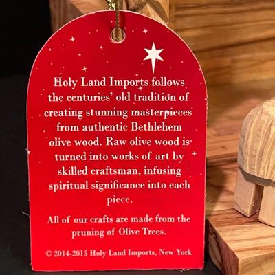 LOT::4 Carved Olive Wood Nativity Set, Nativity Scene Creche, Porcelain Holy Family Figurine and Santa holding a child by Josef