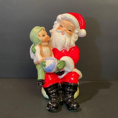 LOT::4 Carved Olive Wood Nativity Set, Nativity Scene Creche, Porcelain Holy Family Figurine and Santa holding a child by Josef