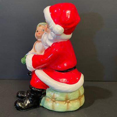 LOT::4 Carved Olive Wood Nativity Set, Nativity Scene Creche, Porcelain Holy Family Figurine and Santa holding a child by Josef