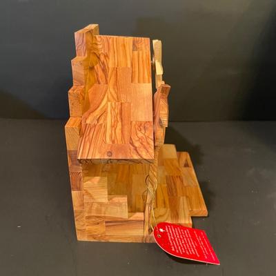 LOT::4 Carved Olive Wood Nativity Set, Nativity Scene Creche, Porcelain Holy Family Figurine and Santa holding a child by Josef