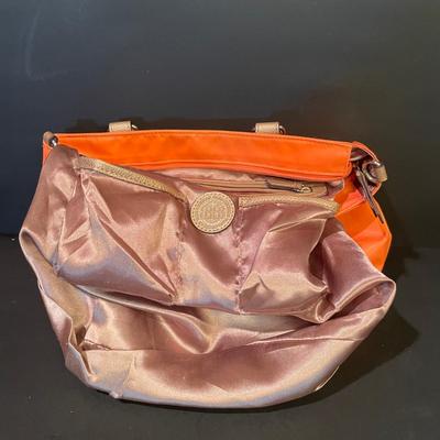 LOT::5 . Coach Beige Leather Hobo Style Handbag, and Orange Nylon Handbag by Dana Buchman
