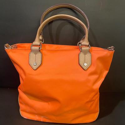 LOT::5 . Coach Beige Leather Hobo Style Handbag, and Orange Nylon Handbag by Dana Buchman