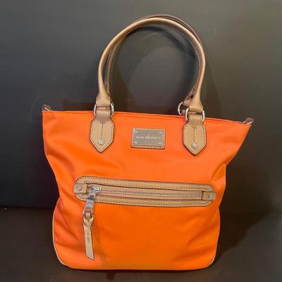 LOT::5 . Coach Beige Leather Hobo Style Handbag, and Orange Nylon Handbag by Dana Buchman