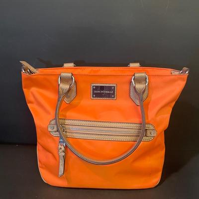 LOT::5 . Coach Beige Leather Hobo Style Handbag, and Orange Nylon Handbag by Dana Buchman