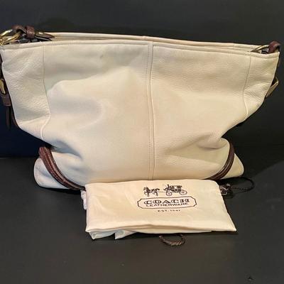 LOT::5 . Coach Beige Leather Hobo Style Handbag, and Orange Nylon Handbag by Dana Buchman