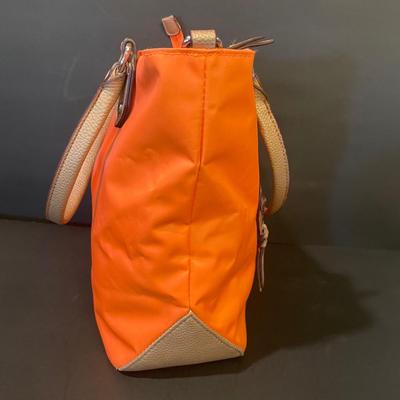 LOT::5 . Coach Beige Leather Hobo Style Handbag, and Orange Nylon Handbag by Dana Buchman