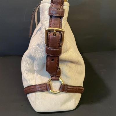 LOT::5 . Coach Beige Leather Hobo Style Handbag, and Orange Nylon Handbag by Dana Buchman