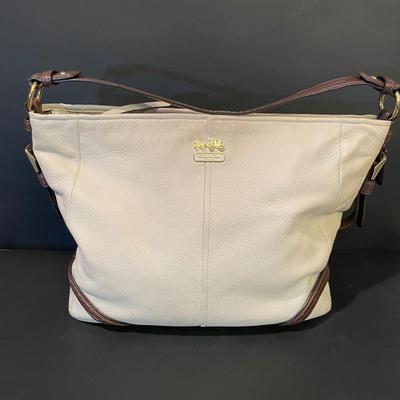 LOT::5 . Coach Beige Leather Hobo Style Handbag, and Orange Nylon Handbag by Dana Buchman