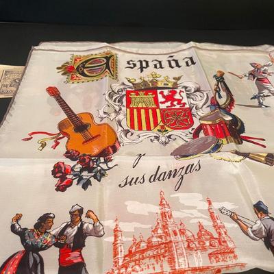 LOT::9. Vintage Spanish Faux Tortoise shell Mantilla Hair Comb, Exquisite, Spanish Themed Beige Silk Scarf, and Scalloped Edged Mantilla...