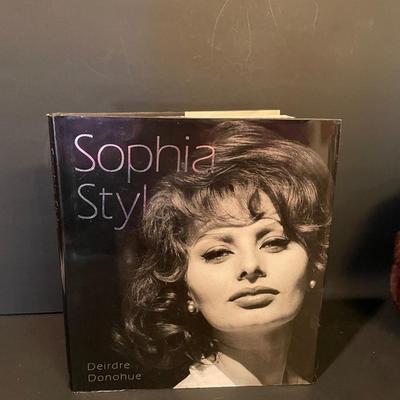 LOT: 12 Shearling Hat and Mittens, Sophia Loren Coffee Table Book, Vintage Brown Leather Powder Compact, and Silk Scarves
