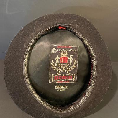 LOT::13 . Black Wool Berets by Mariquina and Elosequi with Red Cashmere Blend Scarf (Made in Scotland)