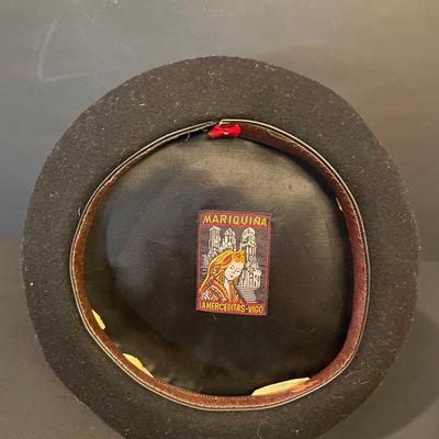 LOT::13 . Black Wool Berets by Mariquina and Elosequi with Red Cashmere Blend Scarf (Made in Scotland)