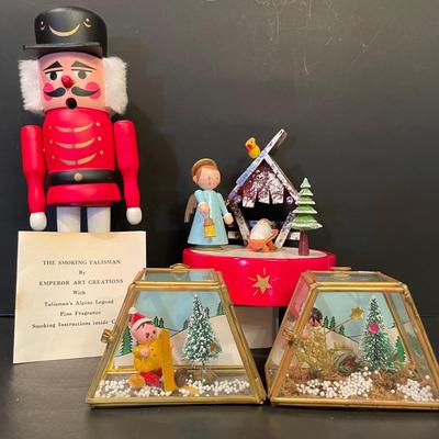 LOT::17 . Smoking Talisman Soldier, Charming Miniature Winter Scene Dioramas, and Musical Manager Scene