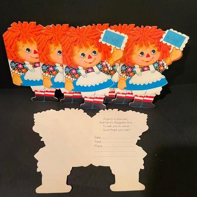 LOT::19 Adorable Array of Raggedy Ann and Andy Mementos Including Party Decorations and Invitations, Commemorative Jewelry, Bed Linens,...