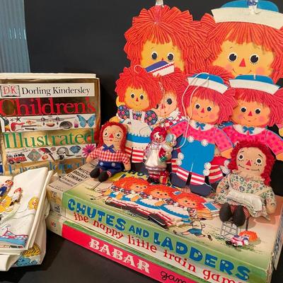 LOT::19 Adorable Array of Raggedy Ann and Andy Mementos Including Party Decorations and Invitations, Commemorative Jewelry, Bed Linens,...