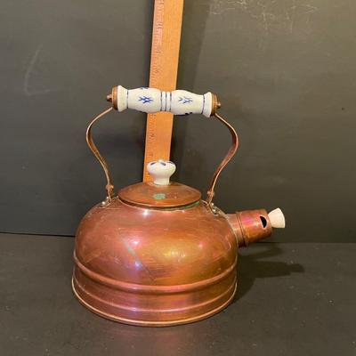 LOT 21: Copper Teapot, Large Hammered Copper Ladle, and Miscellaneous Copper Cookware (3 pc)