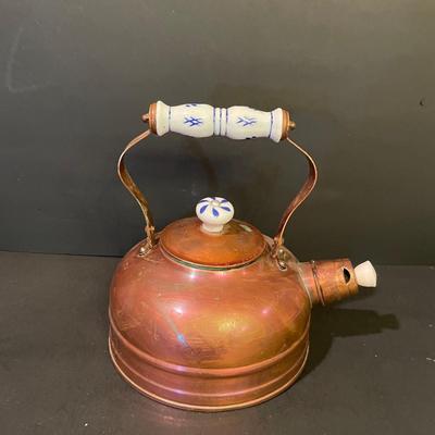 LOT 21: Copper Teapot, Large Hammered Copper Ladle, and Miscellaneous Copper Cookware (3 pc)