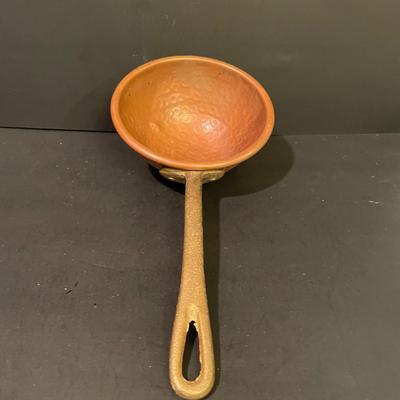 LOT 21: Copper Teapot, Large Hammered Copper Ladle, and Miscellaneous Copper Cookware (3 pc)