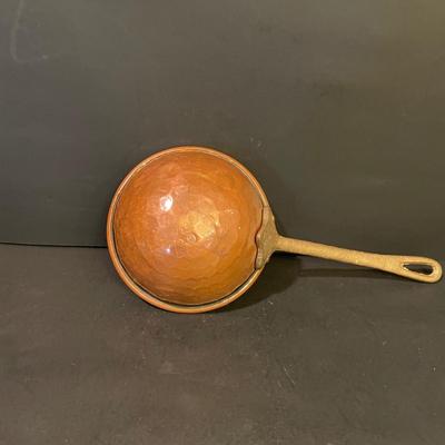 LOT 21: Copper Teapot, Large Hammered Copper Ladle, and Miscellaneous Copper Cookware (3 pc)
